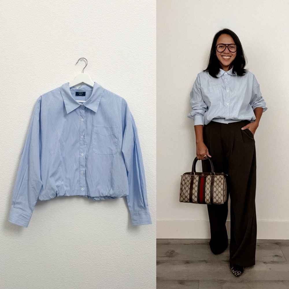 Blue Button Down Rolled Hem Shirt (S)